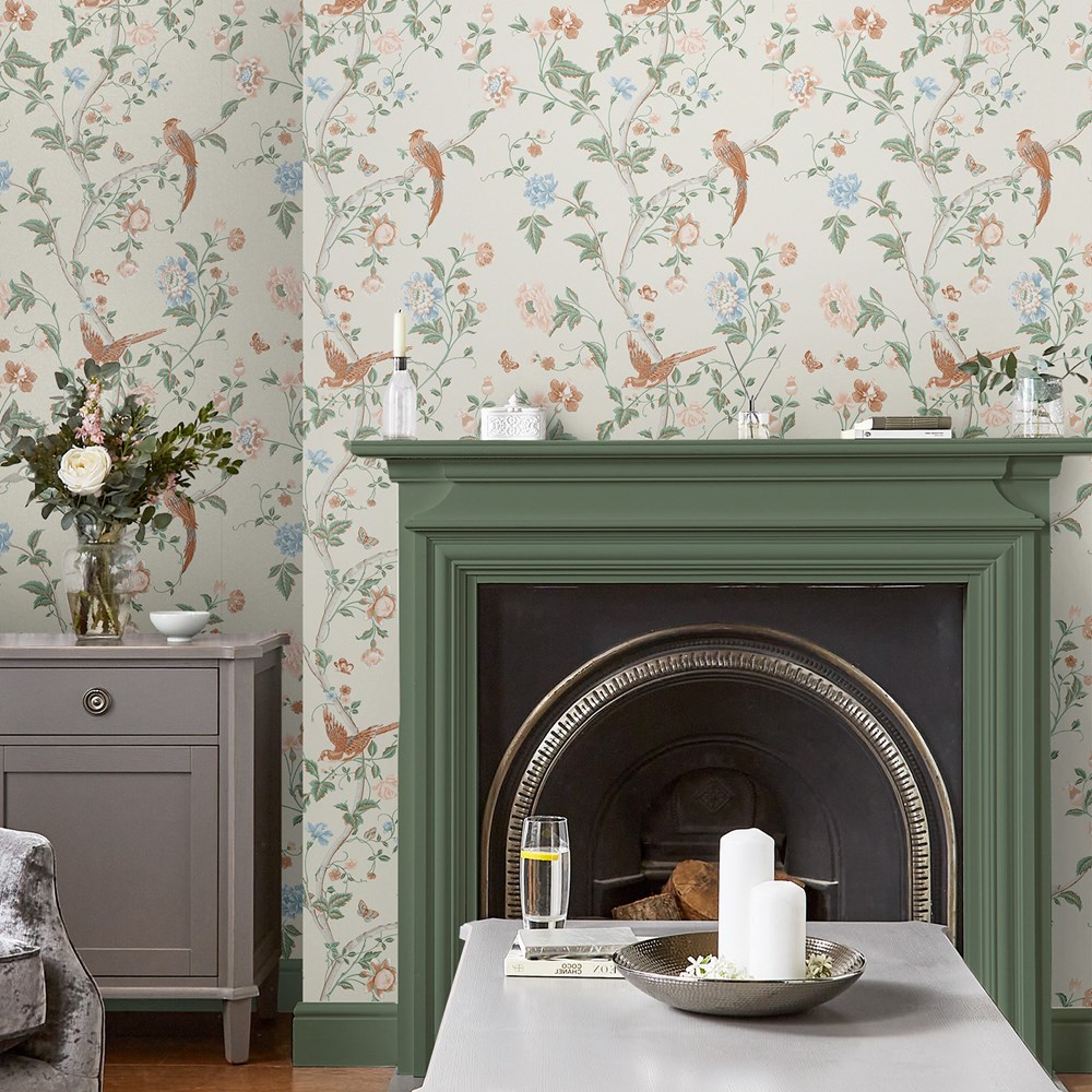 Summer Palace Floral Wallpaper 120133 by Laura Ashley in Sage Apricot